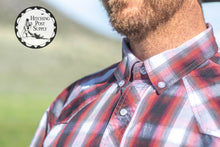 Load image into Gallery viewer, Black and Maroon Plaid Pearl Snap Shirt