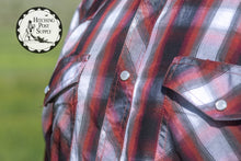 Load image into Gallery viewer, Black and Maroon Plaid Pearl Snap Shirt
