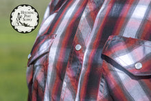 Load image into Gallery viewer, Black and Maroon Plaid Pearl Snap Shirt