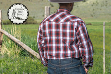 Load image into Gallery viewer, Black and Maroon Plaid Pearl Snap Shirt