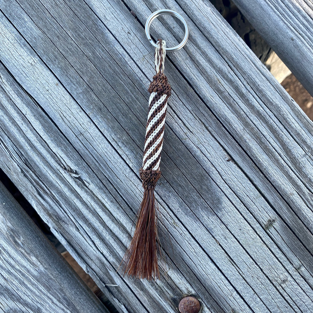 Hitched Horse Hair Cylinder Keychain with Horse Hair Tassel